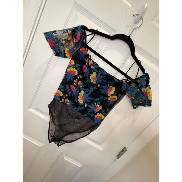 Topshop women’s one piece leotard mesh floral embroidered size 6 - Picture 1 of 5